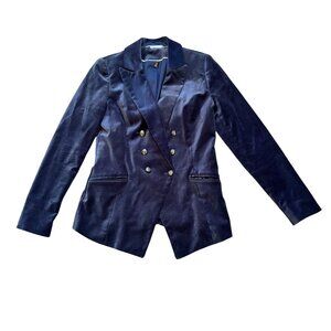 White House Black Market Velvet Blazer Navy Crest Buttons Size 2